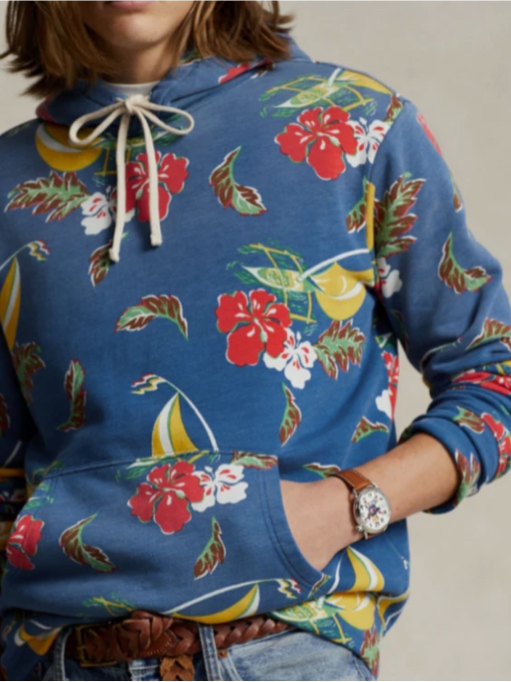 Polo Ralph Lauren Sailboat Floral Fleece Hoodie Men’s M $248